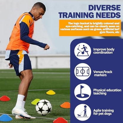 100Pcs Agility Disc Cones Set, 5 Colors Soccer Cones for Training Kids with Carry Bag and Stand, Slalom Cones for Basketball Football Running Drills Sports Games Skating