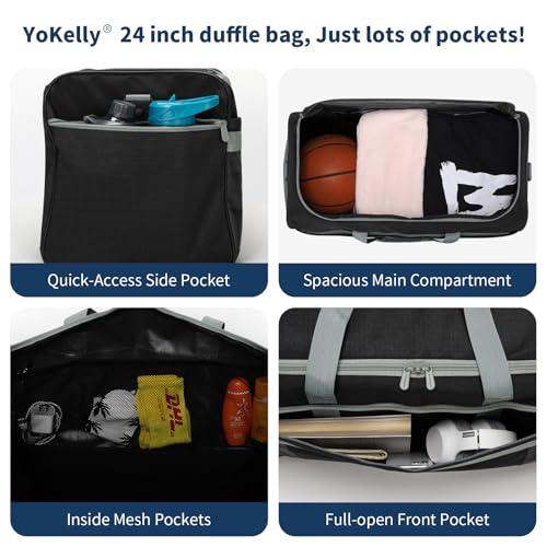 65L Gym Bag for Men, Wet Pocket, Shoe Compartment, 24 inch, Black