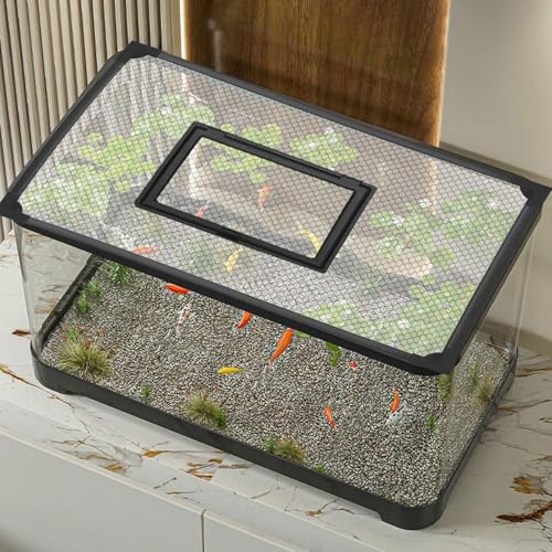 Aquarium Anti Jumping Net Tank Cover with Feeding Window Replacement DIY Mesh Screen Top