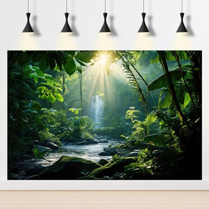 Aquarium Background Waterfall Tropical Rainforest Fish Tank Background Lush Green Forest Sunlight Thick Foliage Reptile Tank Backgrounds Deep Foggy Misty Falls Reptile Enclosure Backgrounds 72x16in