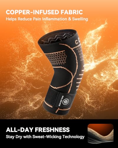 Copper Elbow Compression Sleeve for Tennis Elbow, Tendonitis, Golfers - style: Black-L
