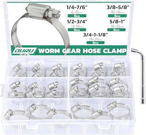 30PCS Hose Clamps Stainless Steel Assortment Adjustable 1/4"-1-1/8"(6-29mm) Worm Gear Hose Clamp, Heavy Duty Metal Small Hose Clamps for Automotive, Pipe, Radiator Plumbing, Fuel Line - size: 30PCS KIT-HOSE CLAMP(1/4"-1-1/8")