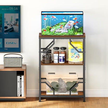 Snughome 10 Gallon Aquarium Stand, Fish Tank Stand with 3 Tier Storage, Heavy Duty Metal Terrarium Stand for Home Office, 21.26" x 11.81" x 30.51", Rustic Brown