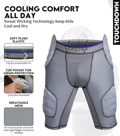 Exxact Sports Touchdown 5-Pad Youth Football Girdle with Cup Pocket - color: Gray, size: Youth X-Large