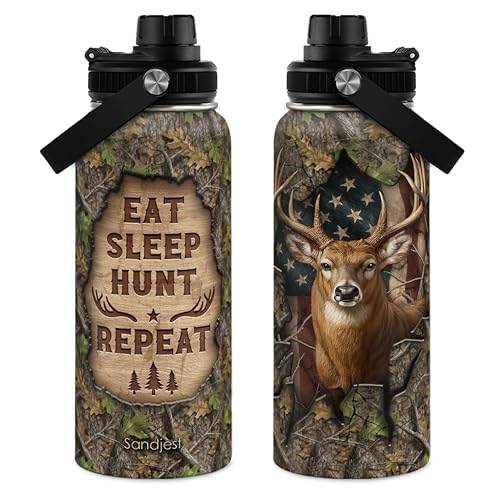Hunting Insulated Stainless Steel Water Bottle 32oz, Vacuum Chug Lid Travel Tumbler for Men Friends Dad Grandpas Brothers Hunting Lovers, Gift for Birthday Christmas Fathers Day - color: Hunting 3
