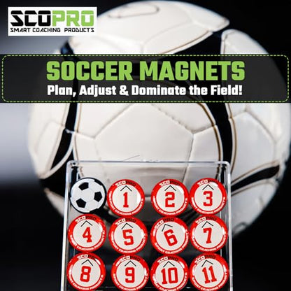 SCOPRO Soccer Coaching Magnets, Numbered Magnetic Player Markers for Soccer Coaching Board and Dry Erase Board Training, White/Red - color: 0.75" White/Red
