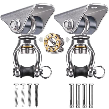 SELEWARE Silent Swing Hanger Heavy Duty Bearing Swing Hooks 2 Pack | 360° Swivel Stainless Steel Ceiling Mount for Porch Swing Hammock Chair Heavy Bag Yoga Silk Suspension Straps Olympic - color: C: 360° Bearing Swing Hanger ( 2 Pack )