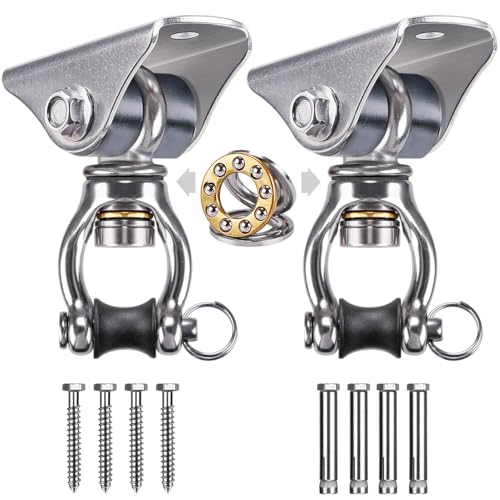 SELEWARE Silent Swing Hanger Heavy Duty Bearing Swing Hooks 2 Pack | 360° Swivel Stainless Steel Ceiling Mount for Porch Swing Hammock Chair Heavy Bag Yoga Silk Suspension Straps Olympic - color: C: 360° Bearing Swing Hanger ( 2 Pack )