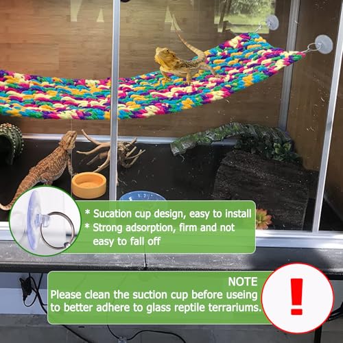 30" x 7" Hand-Knitted‌ Soft Reptile Lizard Hammock,Lengthened Thicker Hammock for Bearded Dragon Tank Swing Hanging with Strong-Adhesive Hooks,Breathable Bed for Gecko Chameleon(Rectangular)