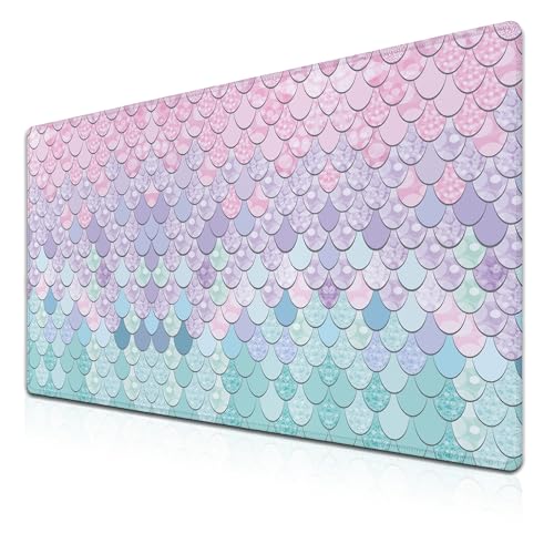 XXL Mouse Pads Pink Desk Pad, Gaming Mouse Pad Desk Decor for Girls Desktop Mat, Keyboard Desk Mat Waterproof Non-Slip Rubber Base, 35.4 X 15.7 inch for Work/Game/Office/Home Mermaid Scales - color: Mermaid Scales