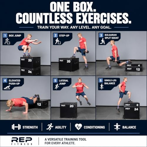 REP Fitness Stackable Soft Foam Plyo Box Set, Adjustable Plyometric Jump Box for Home Gym Workouts, Plyometric Jumping Platform for Exercise, Step Training, HIIT & CrossFit - style: 4", 20" and 24"