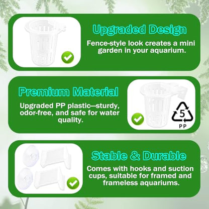 4 Pack Aquarium Plant Holder for Live Plants, Fish Tank Plant Holder with 24 Adjustable Hooks (3 Sizes) & 8 Aquarium Suction Cups, Plant Holder for Fish Tank for Pothos, Aquascape Decorations