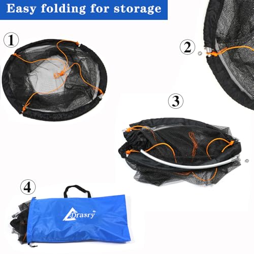 Foldable Bridge and Pier Fishing Landing Net - High Load-Bearing Aluminum Ring Drop Net for Saltwater Freshwater - Collapsible Basket With 49.2 FT Rope