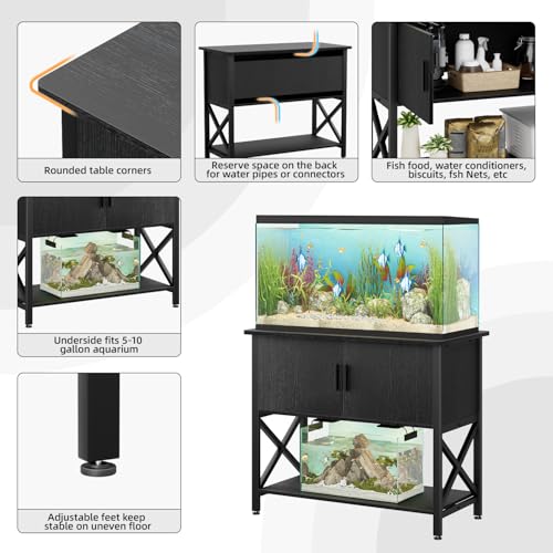 40-50 Gallon Aquarium Stand, Fish Tank Stand with Cabinet Storage, Metal Turtle Reptile Tank Stand, Fish Tank Accessories Storage, 36.6" L*18.9" W Tabletop, Black - color: Black