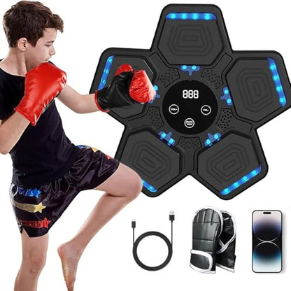 HOTSEVEN 2025 Music Boxing Machine with Boxing Gloves, Smart Bluetooth Boxing Machine with LED Electronic Wall Mounted, Music Boxing Target Workout Punching Equipment for Home(Upgrade) - style: QJB-22(pentagon)