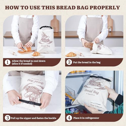 Puricon 2 Pack Reusable Beeswax Bread Bags for Homemade, Large Capacity Linen Sourdough Bags with Date Tracking Label, 12.4 x 16.5 inch Bee Wax Bread Storage Bag