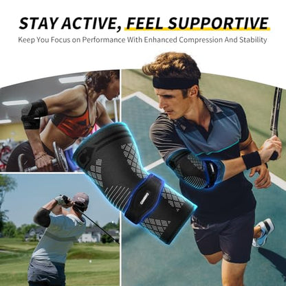 CAMBIVO 2 Elbow Sleeves and 1 Tennis Elbow Strap Set for Tendonitis Relief - color: Black(2Pcs Elbow Sleeve+1Pcs Elbow Strap), size: Medium