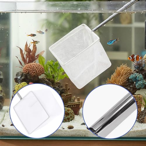 Aquarium Fish Net 3 Inch with Extendable Stainless Steel Handle Square Soft Fine Mesh Shrimp Net for Fish Tank, Stream, Pond