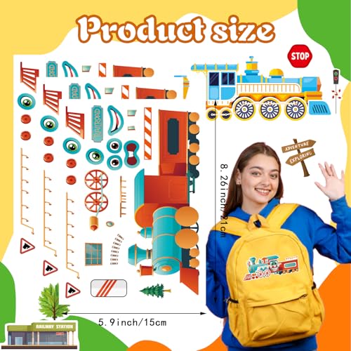 DUJAA 24 Sheets Train Stickers for Kids, Make Your Own Steam, Freight, Bullet Trolley Trains Stickers for Toddlers, Train Party Favors, DIY Craft Great Birthday Classroom Teacher Reward - style: Train