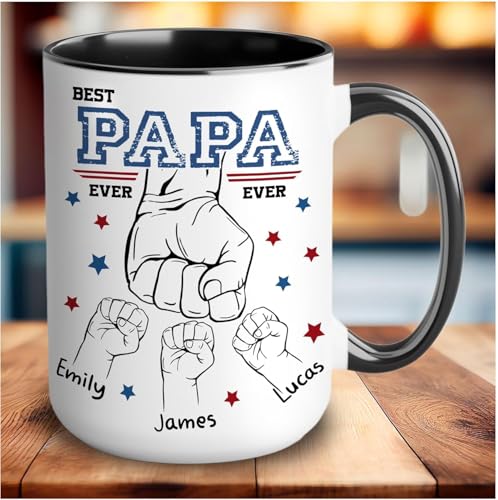Personalized Papa Mug with Kids Names Custom Coffee Cup for Dad Grandpa Unique Family Keepsake Gift for Father’s Day Birthday Christmas from Children Dishwasher Safe Ceramic 11oz 15oz - color: 0