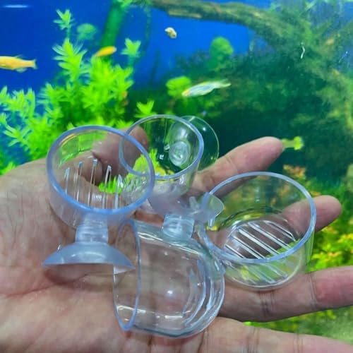 2Pcs Aquarium Plant Pot, Glass Fish Tank Planter with Suction Cups, Plants Holder Decoration Cup