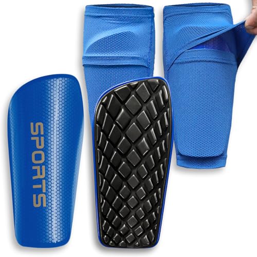LPONJAR Soccer Shin Guards for Kids Youth Adults | Shin Pads and Sleeves, Optimized Insert Pocket, For Boys Girls Men Women, For Football Games, Protective Soccer Equipment - color: Blue, size: Medium ( 4'3" - 4'11" Tall )