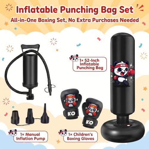 Qoosea Pedestal Punching Bags for Kids, 52in Kids Boxing Bag with Gloves - color: Black