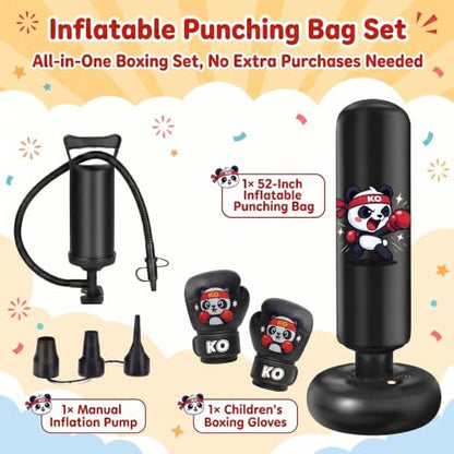 Qoosea Pedestal Punching Bags for Kids, 52in Kids Boxing Bag with Gloves - color: Black