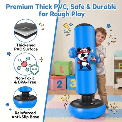 Qoosea Pedestal Punching Bags for Kids, 52in Kids Boxing Bag with Gloves - color: Dark Blue