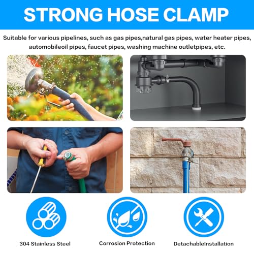 25 Pcs Adjustable Stainless Steel Hose Clamps Assortment, 1/4-2 in (6-51mm) Metal Pipe Clampss, Heavy Duty Automotive Worm Gear Hose Clamps for Plumbing Garden Home Washing Machine, etc