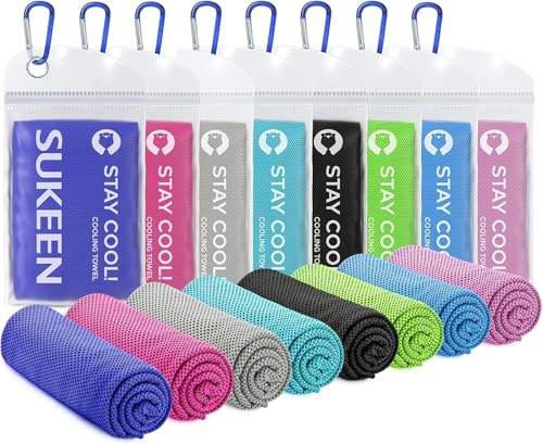 Sukeen 8 Pack Cooling Towels(40"x12") for Neck and Face, Sweat Cooling Rags - color: Black/Green/Sky Blue/Lavender/Royal Blue/Rose Red/Gray/Lake Blue
