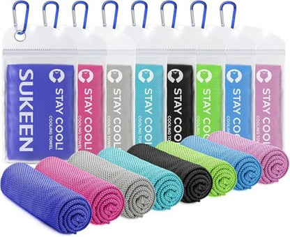Sukeen 8 Pack Cooling Towels(40"x12") for Neck and Face, Sweat Cooling Rags - color: Black/Green/Sky Blue/Lavender/Royal Blue/Rose Red/Gray/Lake Blue