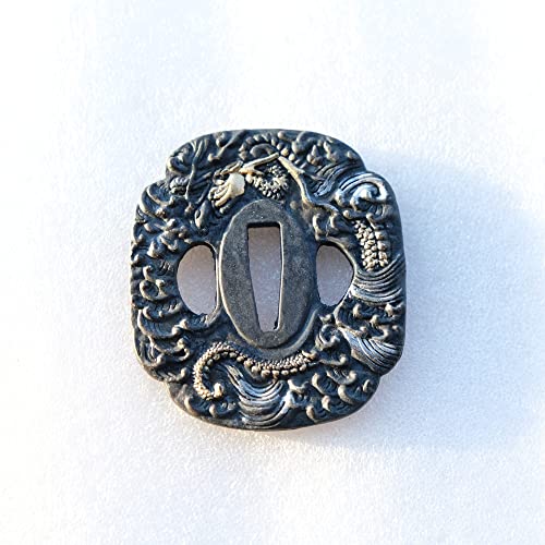 Japanese Katana Sword Guard (Tsuba) - Hand-Forged Alloy Samurai Tsuba 3.2", Authentic Iaido Accessory for Sword Collection, Durable Fitting Model 051-063 - color: 055HJ