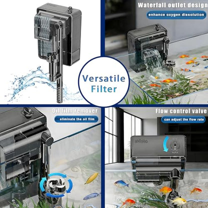 Glass Aquarium Starter Kits 1.5 Gallon Small Fish Tank, Betta Fish Tank for Home Office Deco, with LED Light, Power Filter, 4mm Glass, Black