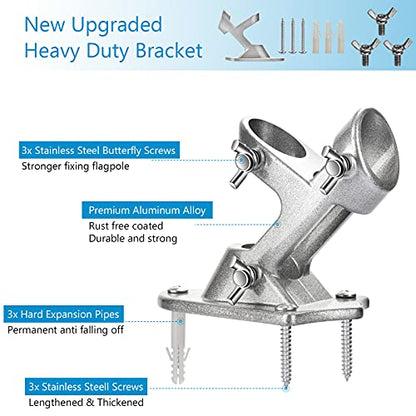 Flag Pole Holder for Outside House, Heavy Duty Flag Pole Mounting Bracket, Aluminum Metal Flagpole Mount with Stainless Hardware for Outdoor, Strong and Rust Proof, 1" Inner Diameter (Silver-1Pack)