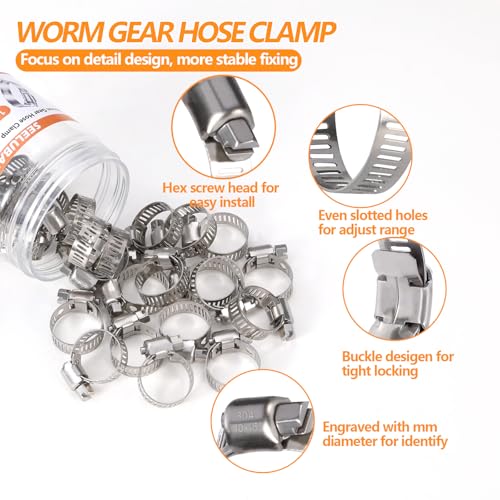 25 Pack Worm Gear Hose Clamp, Adjustable 3/8'' - 5/8'' (10-16mm) Stainless Steel Hose Clamp, Metal Fuel Line Pipe Clamp for Plumbing, Automotive And Mechanical Application - size: 3/8"-5/8(10-16mm)