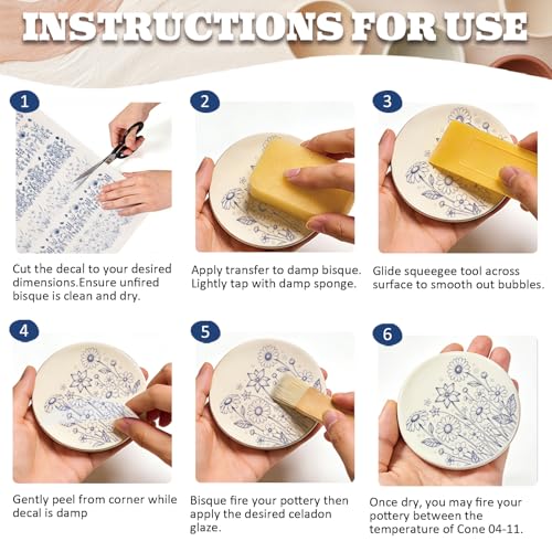 PLIGREAT 5 Pcs Wildflower Underglaze Transfer for Pottery, 20.5x14.6in Ceramic Clay Transfer Paper Blue Ceramic Decals Under Glaze Transfers for Pottery Enamel Decals DIY Handicraft Supplies - style: Wildflower