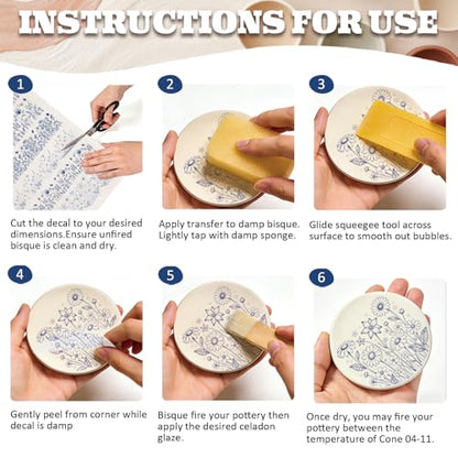 PLIGREAT 5 Pcs Wildflower Underglaze Transfer for Pottery, 20.5x14.6in Ceramic Clay Transfer Paper Blue Ceramic Decals Under Glaze Transfers for Pottery Enamel Decals DIY Handicraft Supplies - style: Wildflower