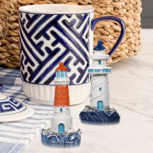 balacoo 4 Pcs Mini Lighthouse Decoration, Mediterranean Style Resin Nautical Lighthouse Model, Nautical Home Decor for Room, Garden, Yard, Lawn, Room, Aquarium, Fish Tank Decoration