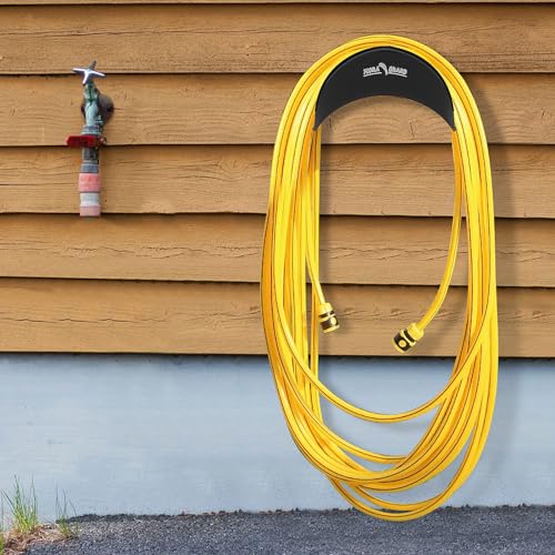 FLORA GUARD Garden Hose Reels, Hose Holder Wall Mount - Heavy Duty Metal Hose Hanger Holds Up to 125Ft, Garden Water Hose Holder for Outside Yard, Anti-Rust Anti-Slip (2pcs Black) - color: 2Pack Black