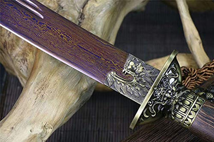 Full Tang Damascus Folded Steel blue Blade Chinese Dragon Tiger DAO Sword