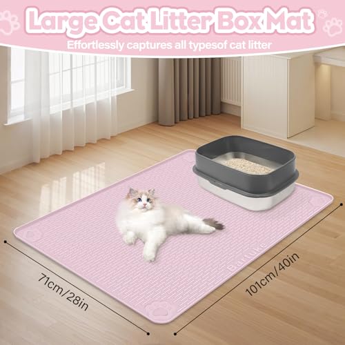Cat Litter Mat, Extra Large 40" x 28" Silicone Mat Litter Trapping Mat for Scatter Control, Soft on Kitty Paws, Easy to Clean (Pink) - color: Pink
