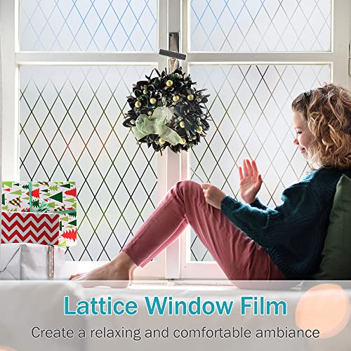 Lattice Frosted Window Film Window Privacy Film Static Cling Window Vinyl Opaque Glass Sticker Non Adhesive Anti-UV 17.7x78.7 inches - size: 17.7"x78.7" (45x200cm)