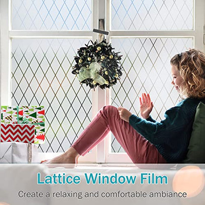 Lattice Frosted Window Film Window Privacy Film Static Cling Window Vinyl Opaque Glass Sticker Non Adhesive Anti-UV 17.7x78.7 inches - size: 17.7"x78.7" (45x200cm)