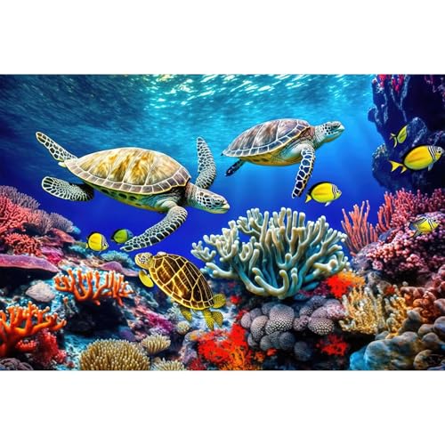Tropical Ocean Aquarium Background Coral Reef Wild Sea Turtles Fish Tank Background Under The Sea Marine Life Deep Ocean Terrarium Backgrounds Colorful Corals Reptile Tank Backgrounds 24x12in - color: Blue_Grey, size: 24(W)x12(H)in