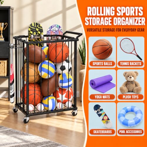 Sports Equipment Organizer, Ball Storage Rack for Gear and Toys - size: Medium