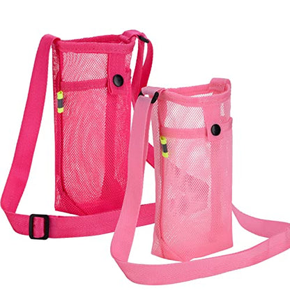 Tainehs Water Bottle Holder Carrier with Adjustable Shoulder Strap - Beach & Sports Bottle Bag for Hiking, Gym, Camping, Walking, Travel - color: Pink/Rose Pink