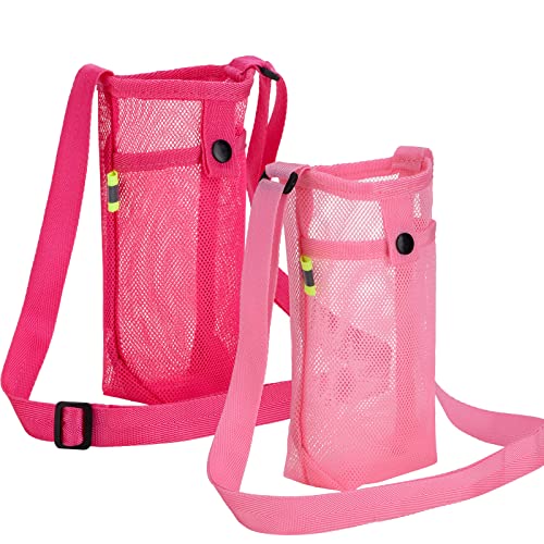 Tainehs Water Bottle Holder Carrier with Adjustable Shoulder Strap - Beach & Sports Bottle Bag for Hiking, Gym, Camping, Walking, Travel - color: Pink/Rose Pink