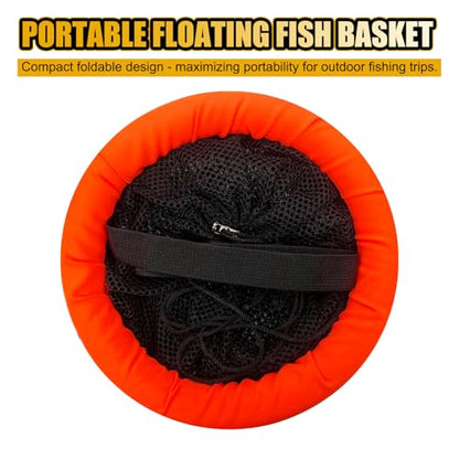 Floating Fish Basket, 5/10 Gallons Collapsible Fishing Net, Coated Nylon Net Storage Cage for Keeping Live Caught Fish 1 PCS