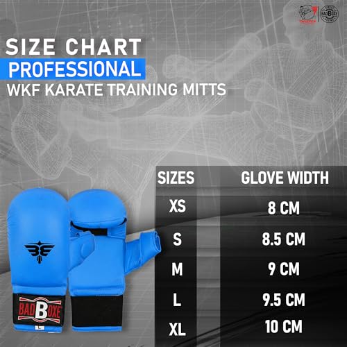 Professional WKF Karate Training Mitts | Karate Gloves with Thumb Elastic/Hook & Loop Closing | Premium Sizing - color: BLUE, size: X-Large